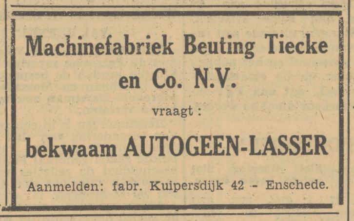 Kuipersdijk 42 Machinefabriek Beuting Tiecke en Co. N.V. advertentie Tubantia 17-7-1951.jpg
