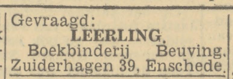 Zuiderhagen 39 Boekbinderij Beuving advertentie Twentsch nieuwsblad 6-6-1944.jpg