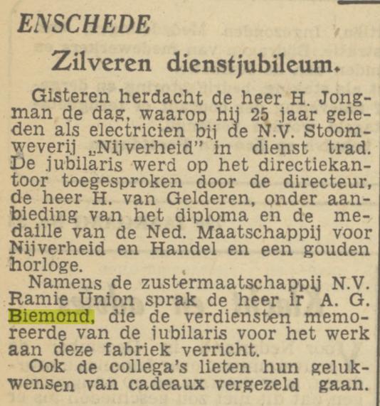 Ir. A.G. Biemond krantenbericht Tubantia 3-3-1950.jpg