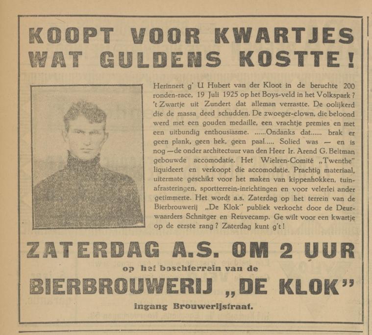 Brouwerijstraat Bierbrouwerij De Klok advertentie Tubantia 27-10-1927.jpg
