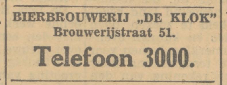 Brouwerijstraat Bierbrouwerij De Klok advertentie Tubantia 27-2-1933.jpg