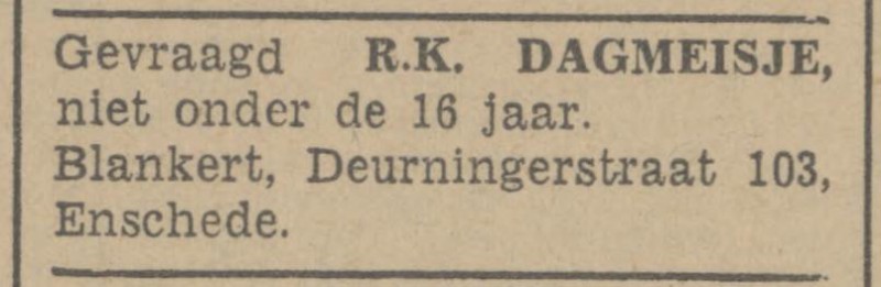 Deurningerstraat 103 Blankert advertentie Tubantia 11-7-1942.jpg