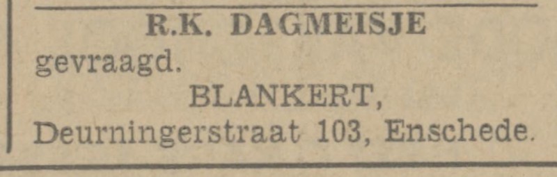 Deurningerstraat 103 Blankert advertentie Tubantia 25-8-1942.jpg