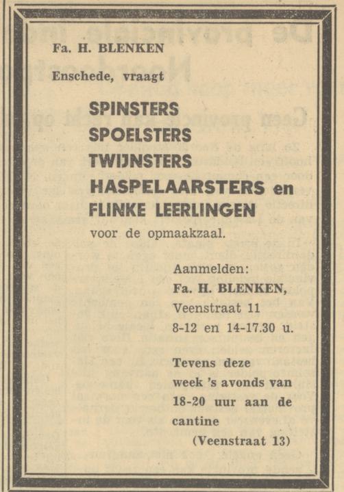 Veenstraat 11 Fa. H. Blenken advertentie Tubantia 7-6-1949.jpg
