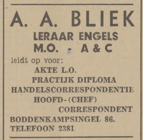 Boddenkampsingel 86 A.A. Bliek advertentie Tubantia 28-1-1942.jpg