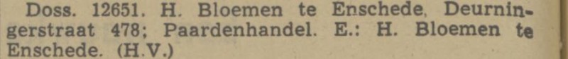 Deurningerstraat 478 Paardenhandel Bloemen krantenbericht 14-1-1941.jpg
