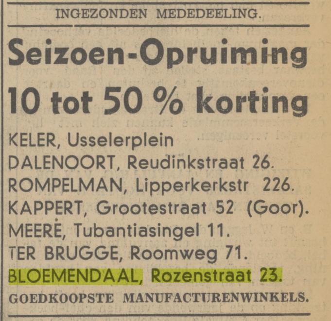 Rozenstraat 23 Manufacturenwinkel Bloemendaal advertentie Tubantia 21-7-1939.jpg