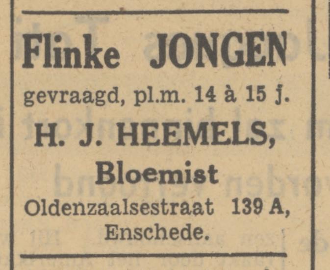 Oldenzaalsestraat 139a H.J. Heemels Bloemist advertentie Tubantia 12-8-1949.jpg