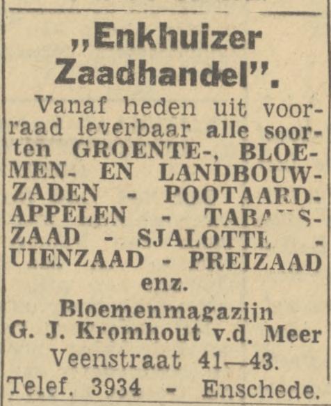 Veenstraat 41-43 Bloemenmagazijn G.J. Kromhout v.d. Meer advertentie Twentsch nieuwsblad 19-1-1944.jpg