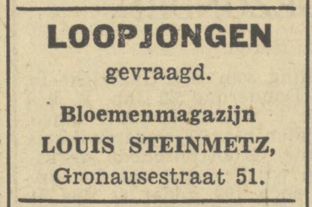 Gronausestraat 51 Bloemenmagazijn Louis Steinmetz advertentie Tubantia 10-2-1950.jpg