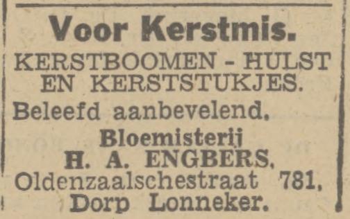 Oldenzaalsestraat 781 H.A. Engbers Bloemisterij advertentie Twentsch nieuwsblad 14-12-1944.jpg