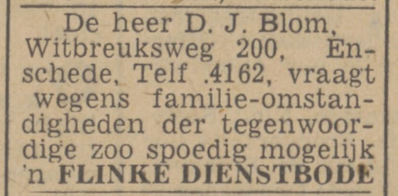 Witbreuksweg 200  D.J. Blom advertentie Twentsch nieuwsblad 20-3-1943.jpg