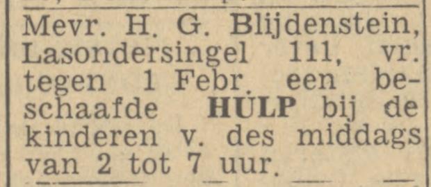 Lasondersingel 111 H.G. Blijdenstein advertentie Twentsch nieuwsblad 12-1-1944.jpg