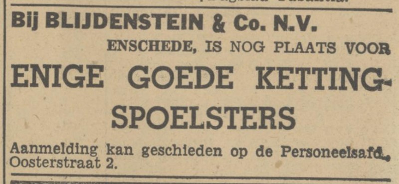 Oosterstraat 2 Blijdenstein & Co N.V. advertentie Tubantia 29-11-1947.jpg