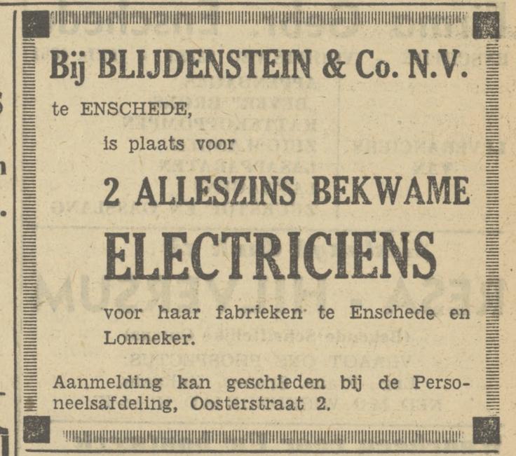 Oosterstraat 2 Blijdenstein & Co N.V. advertentie Tubantia 8-4-1950.jpg
