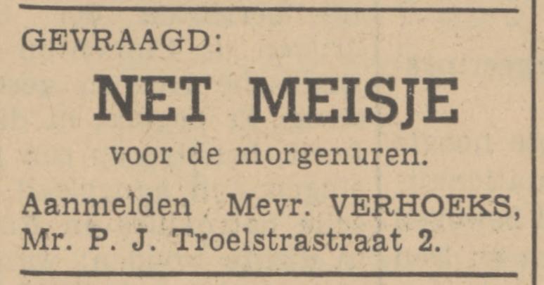 Mr. P.J. Troelstrastraat 2 Mevr. Verhoeks advertentie Tubantia 22-1-1940.jpg