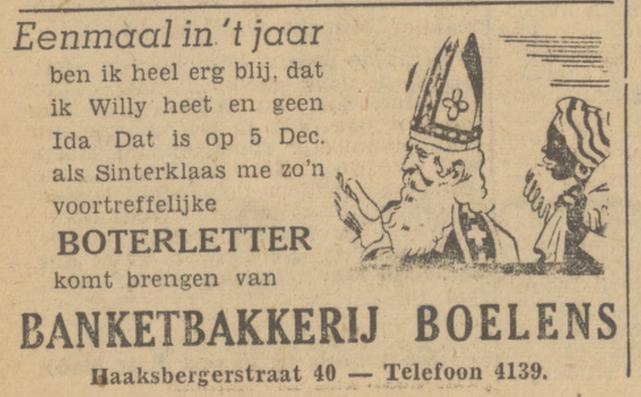 Haaksbergerstraat 40 Banketbakkerij Boelens advertentie Tubantia 29-11-1949.jpg