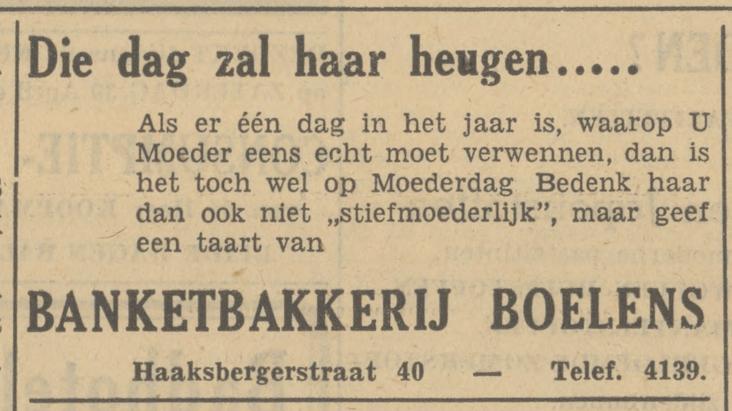 Haaksbergerstraat 40 Banketbakkerij Boelens advertentie Tubantia 28-4-1949.jpg