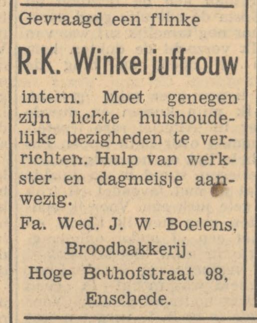 Hoge Bothofstraat 98 Fa. Wed. J.W. Boelens Broodbakkerij advertentie Tubantia 28-7-1947.jpg