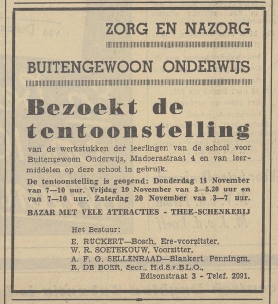 Edisonstraat 3 R. de Boer secretaris Zorg en Nazorg Buitengewoon Onderwijs advertentie Tubantia 17-11-1937.jpg