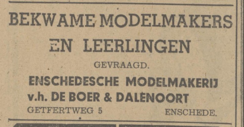 Getfertweg 5 Modelmakerij v.h. De Boer & Dalenoort advertentie Tubantia 27-3-1948.jpg