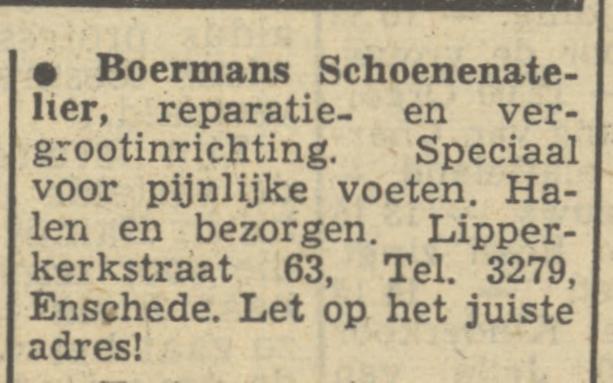 Lipperkerkstraat 63 Boermans schoenenatelier advertentie Tubantia 24-1-1950.jpg