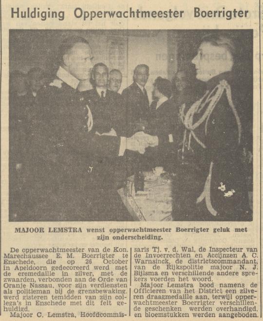 E.M. Boerrigter Opperwachtmeester Kon. Marechaussee krantenbericht Tubantia 5-11-1949.jpg
