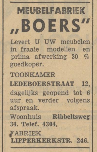 Ribbeltsweg 34 Meubelfabriek Boers advertentie Tubantia 13-8-1949.jpg