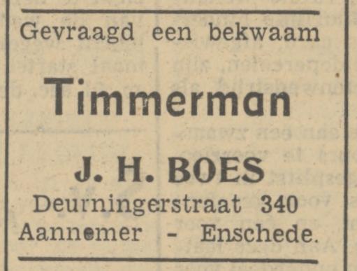 Deurningerstraat 340 J.H. Boes Aannemer advertentie Tubantia 14-11-1950.jpg