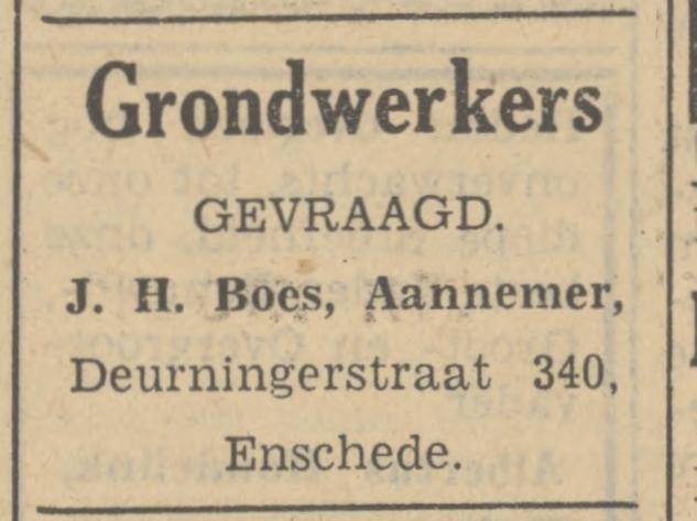 Deurningerstraat 340 J.H. Boes Aannemer advertentie Tubantia 13-5-1949.jpg