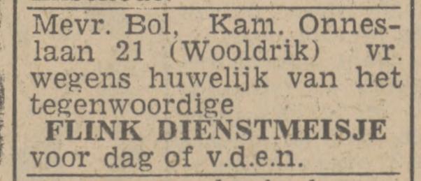 Kamerlingh Onneslaan 21 Mevr. Bol advertentie Twentsch nieuwsblad 22-3-1943.jpg
