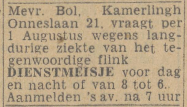 Kamerlingh Onneslaan 21 Mevr. Bol advertentie Twentsch nieuwsblad 7-7-1944.jpg