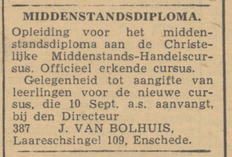 Laaressingel 109 J. van Bolhuis advertentie Trouw  17-7-1945.jpg