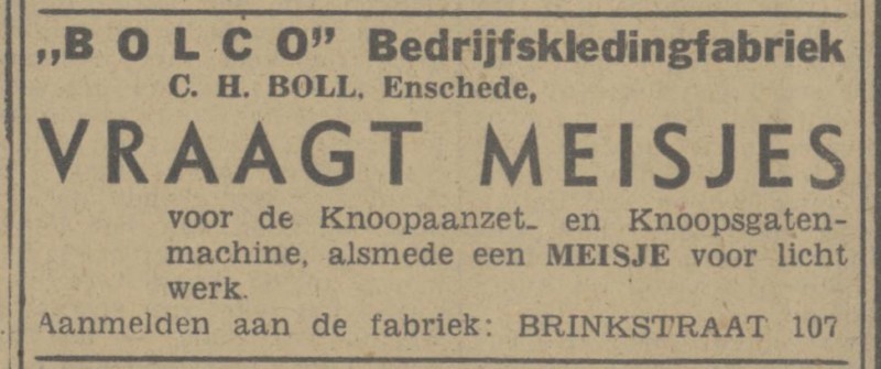 Brinkstraat 107 C.H. Boll advertentie Tubantia 1-5-1948.jpg