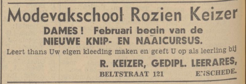 Beltstraat 121 Modevakschool Rozien Keizer advertentie Tubantia 3-2-1937.jpg