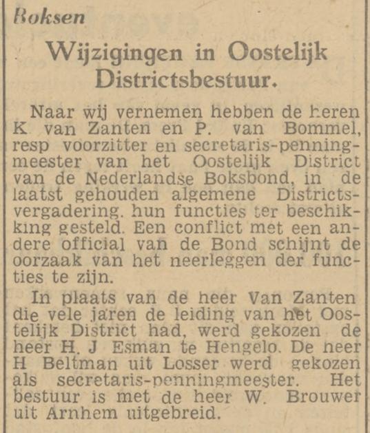 P. van Bommel secretaris-penningmeester Ned. Boksbond Oostelijk District krantenbericht Tubantia 13-10-1948.jpg