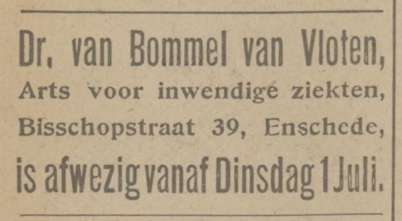 Bisschopstraat 39 Dr. van Bommel van Vloten advertentie Tubantia 28-6-1924.jpg