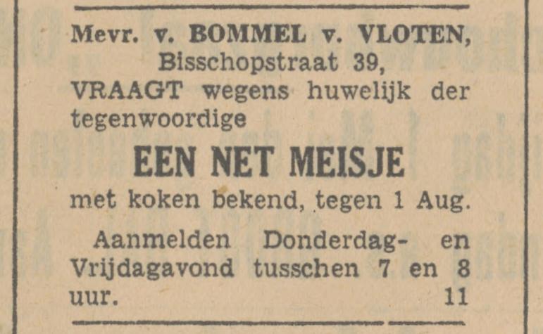 Bisschopstraat 39 Mevr. van Bommel van Vloten advertentie Tubantia 28-6-1924.jpg