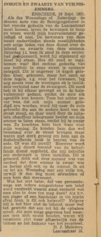 Laaresstraat 18 D.J. Meinders krantenbericht Tubantia 2-10-1951.jpg