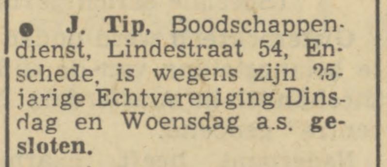 Lindestraat 54 J. Tip Boodschappendienst advertentie Tubantia 27-5-1950.jpg