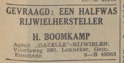 Voortsweg 580 Lonneker Dorp H. Boomkamp Gazelle rijwielen advertentie De Tijd 4-11-1939.jpg