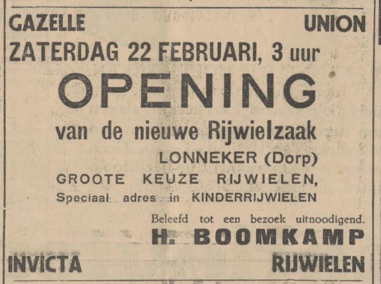 Lonneker Dorp H. Boomkamp Gazelle rijwielen advertentie Tubantia21-2-1930.jpg