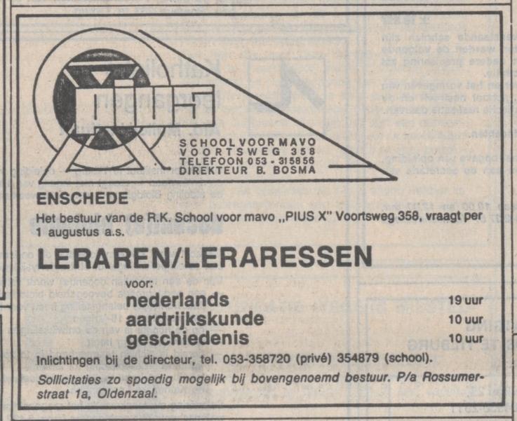 Voortsweg 358 R.K. school voor Mavo Pius X advertentie Volkskrant 4-6-1977.jpg