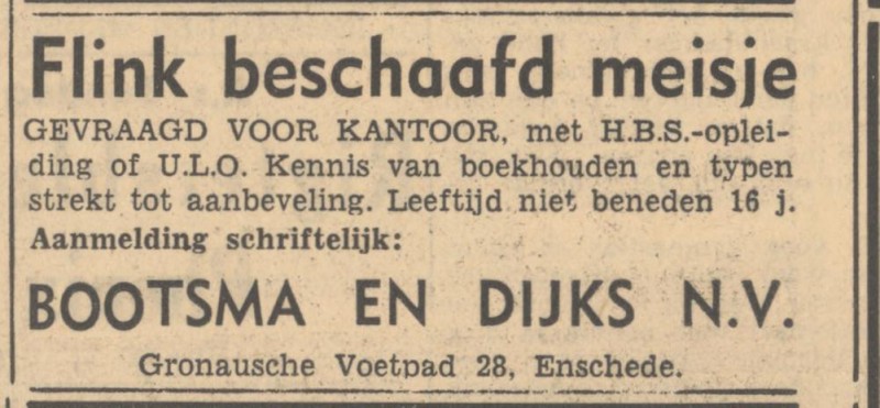 Gronausevoetpad 28 Bootsma & Dijks advertentie Tubantia 19-4-1947.jpg