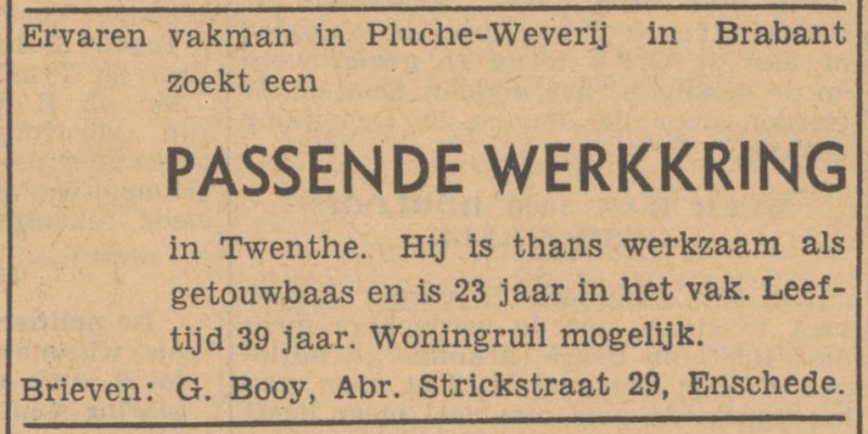 Abraham Strickstraat 29 G. Booy advertentie Tubantia 12-3-1949.jpg