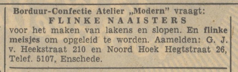 G.J. van Heekstraat 210 Borduur- en Cpnfectie Atelier Modern advertentie Tubantia 13-5-1949.jpg