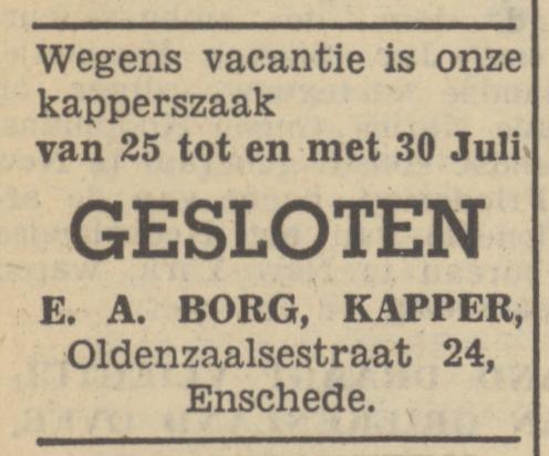Oldenzaalsestraat 24 E.A. Borg kapper advertentie Tubantia 21-7-1949.jpg