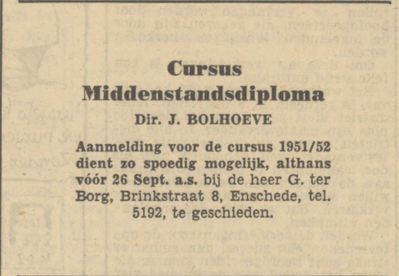 Brinkstraat 8 G. ter Borg advertentie Tubantia 22-9-1951.jpg