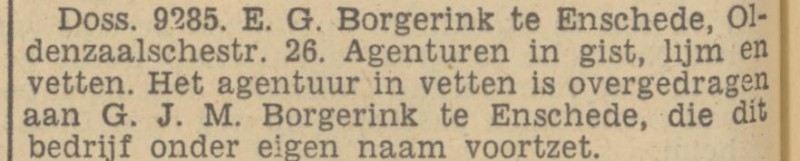 G.J.M Borgerink Agenturen in gist, lijm en vetten krantenbericht Tubantia 17-4-1940.jpg