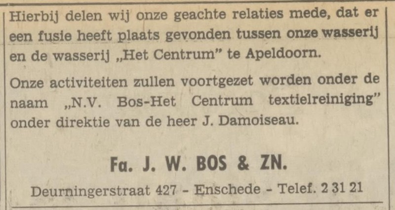 Deurningerstraat 427 Fa. J.W. Bos & Zn advertentie Tubantia 10-2-1971.jpg